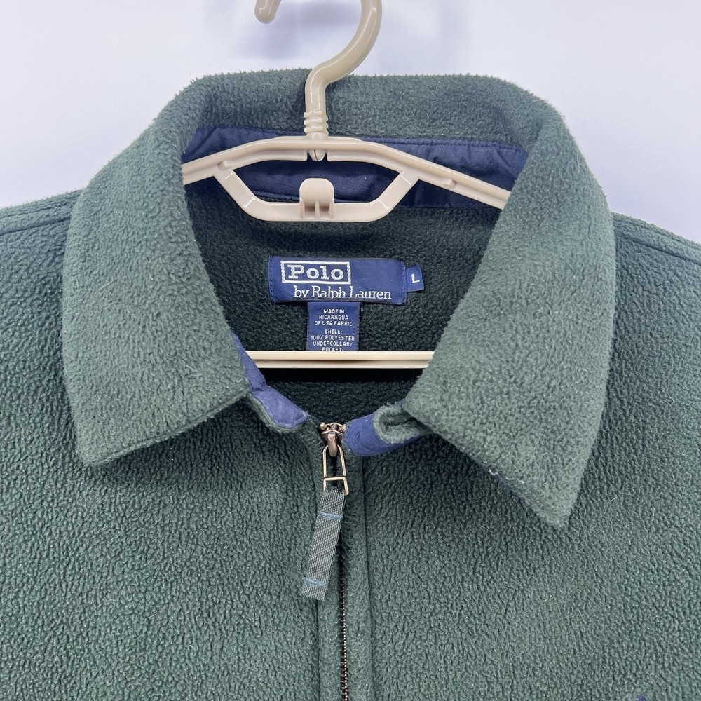 Vintage 90s Polo Ralph Lauren Fleece Full Zip Jacket Mens Large Green Polartec - Picture 2 of 10